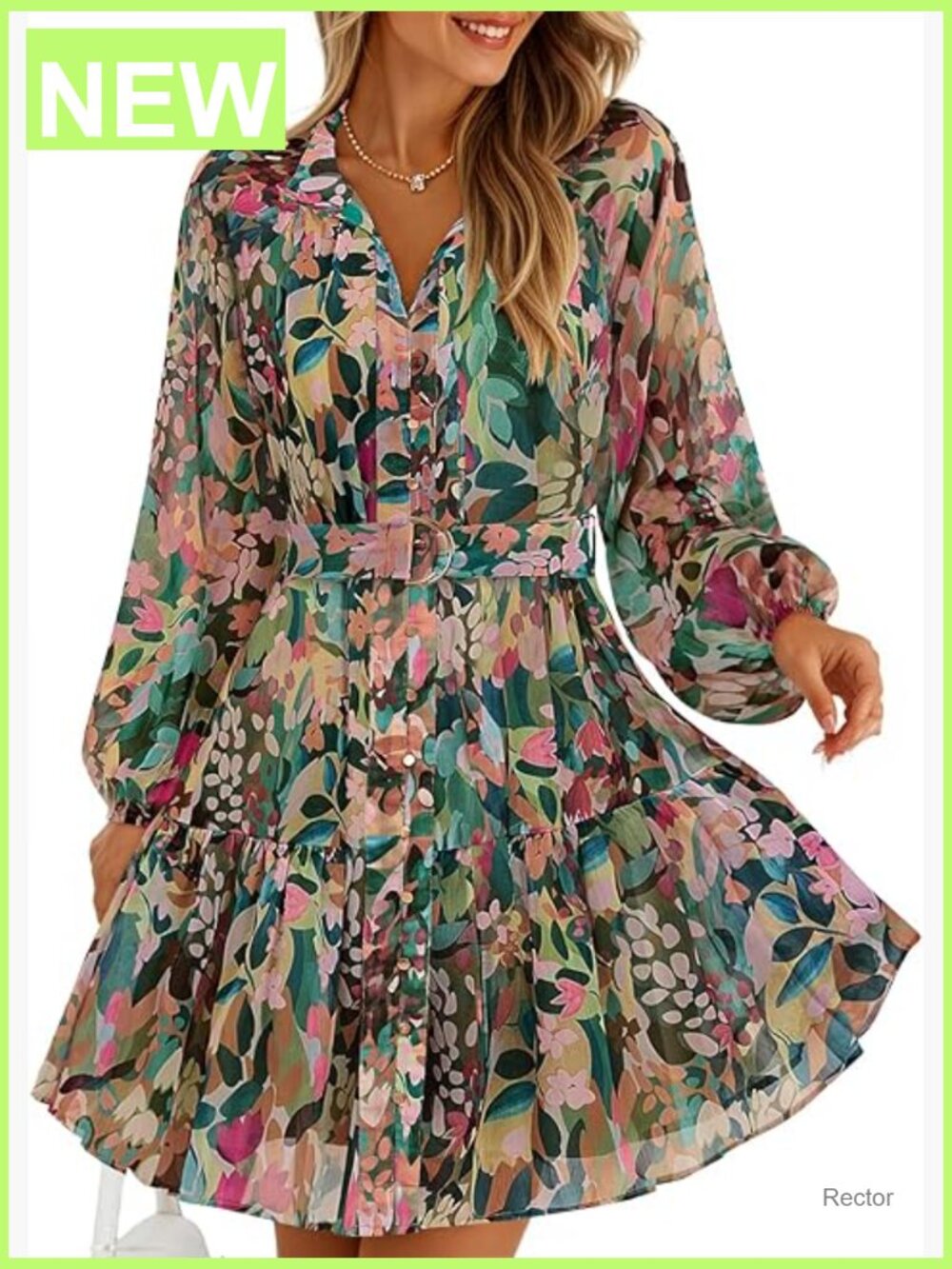 Floral Button Down Chiffon A-Line Mini Dress
